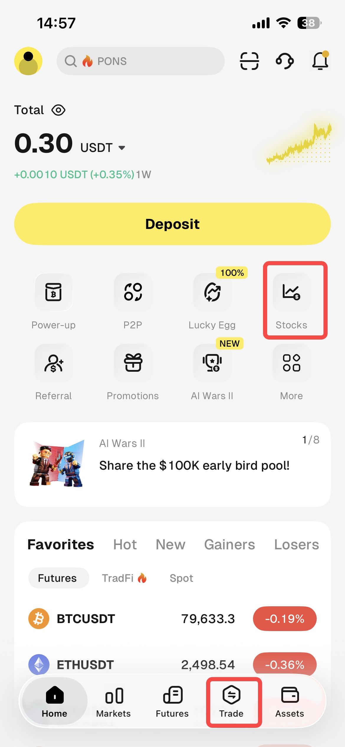 How to Trade the NVDA Stock Token on the WEEX App  Step 1: Open the Stocks Section