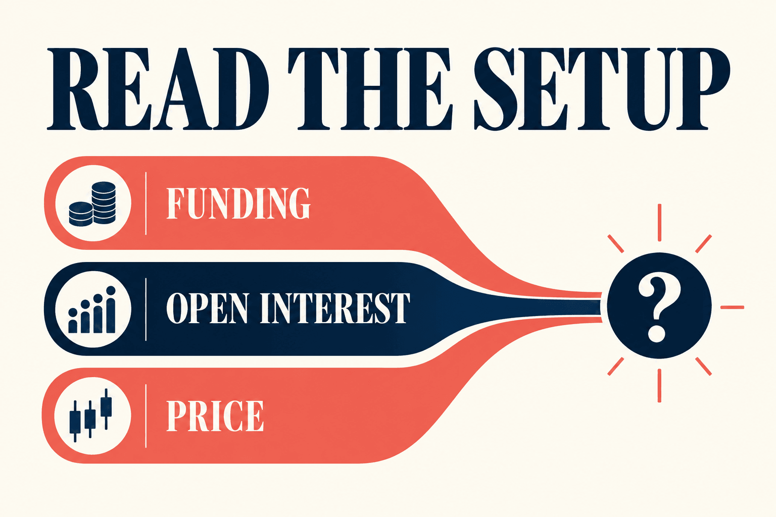 Editorial decision diagram combining funding, open interest, and price before assessing a possible short squeeze