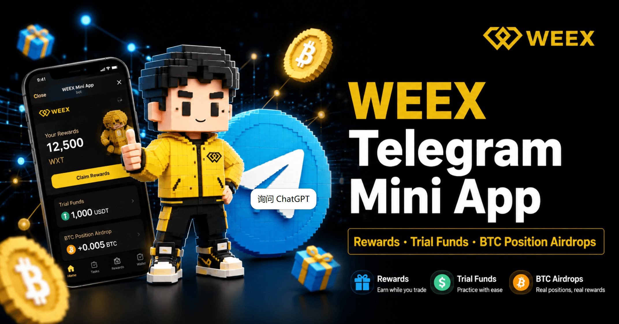 WEEX Telegram Mini App Rewards: Get Trial Funds and BTC Position Airdrops
