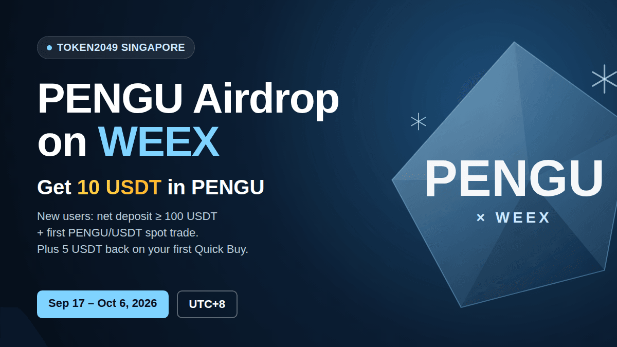 PENGU Airdrop on WEEX: Get 10 USDT in PENGU Before October 6